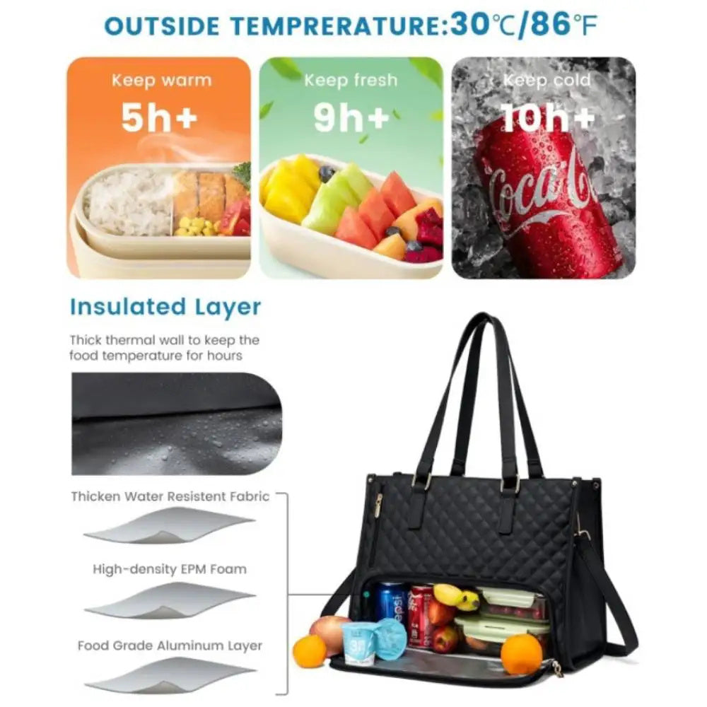 Bequeme Pendelzeit Neue Lunch Tasche Frauen Isolierte Lunch Box Frauen Auslaufsichere große Handtasche Diagonale Computertasche