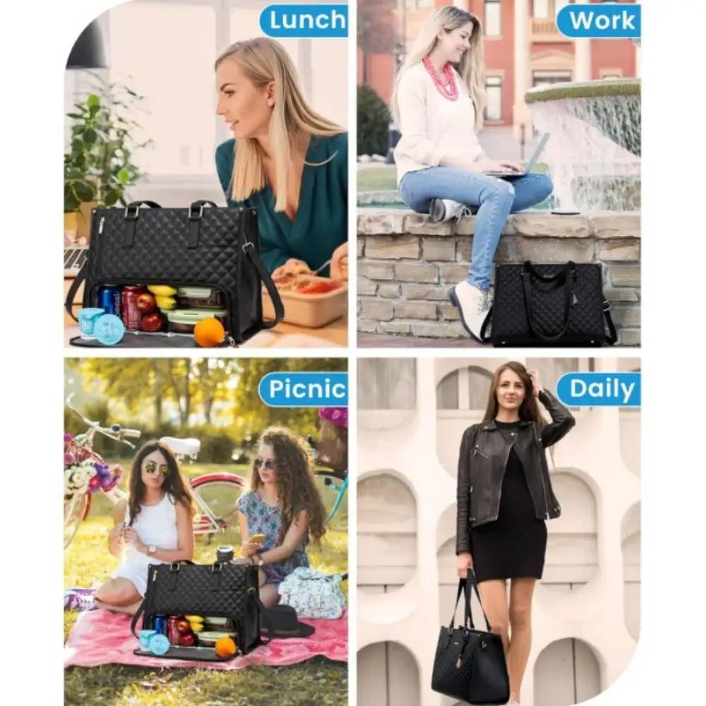 Bequeme Pendelzeit Neue Lunch Tasche Frauen Isolierte Lunch Box Frauen Auslaufsichere große Handtasche Diagonale Computertasche